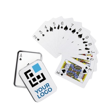 Baralho de cartas em caixa metálica personalizada com logo Poker