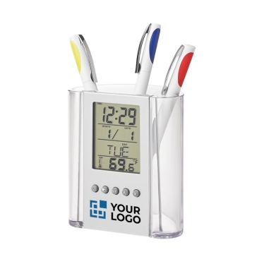 Porta-lápis personalizada com calendário, relógio e termômetro Curve
