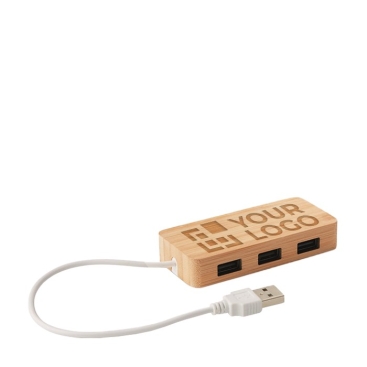 Hub personalizado de três portas USB 2.0 em caixa de bambu Bamboo