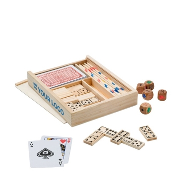Conjunto de 4 jogos para oferecer em caixa de madeira Multigame