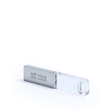 Pen USB de metal e vidro com luz LED ao ligar USB Com LED Clear