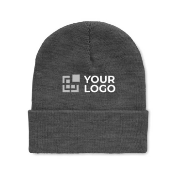 Gorro de malha personalizável com dobra  cor cinzento quarta vista com logotipo