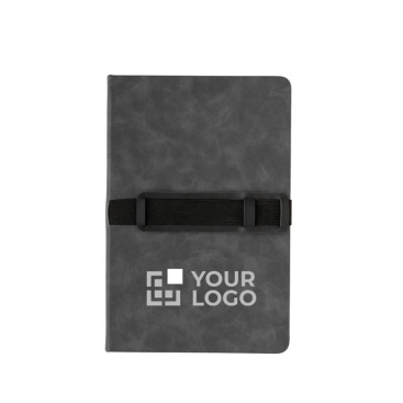 Caderno com logo e suporte para telefone cor cinzento-escuro
