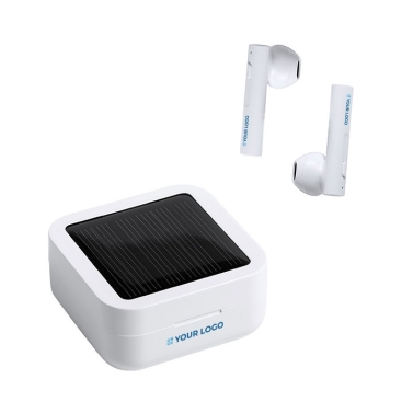 Auriculares em caixa com carregador solar cor branco vista principal