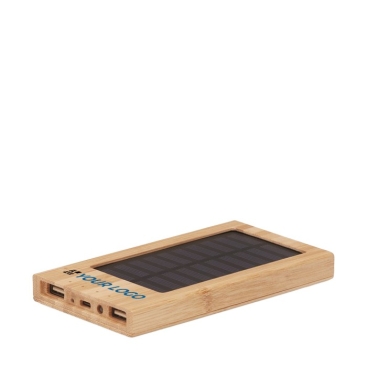 Powerbank de bambu com painel solar cor madeira