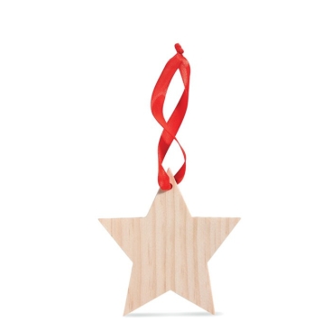 Estrela de madeira com fita vermelha