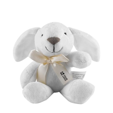 Peluche coelhinho com logótipo cor branco primeira vista