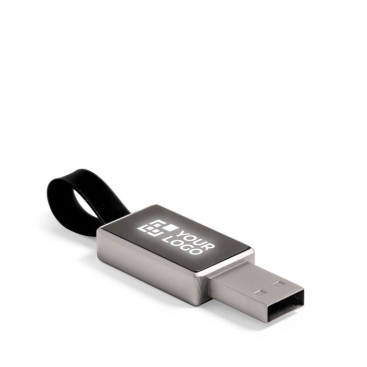 Pen USB metálica com logo gravado e iluminado, pequena tira LED metal