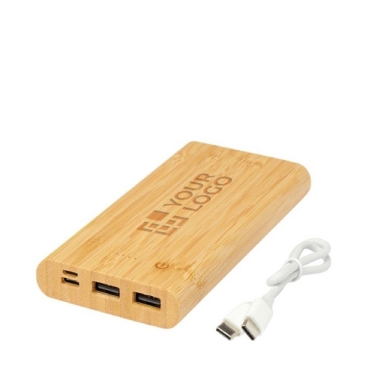 Powerbank de bambu com LED/botão de ligar táctil 10 000 mAh