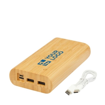 Powerbank de bambu com LED/botão de ligar táctil 20 000 mAh