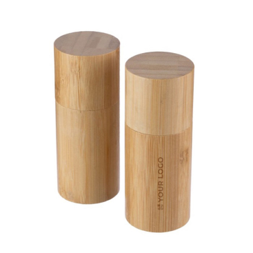 Conjunto de 2 moinhos de bambu para especiarias com tampa a condizer