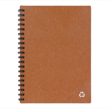 Caderno de espiral de pele reciclada com folhas pautadas FSC