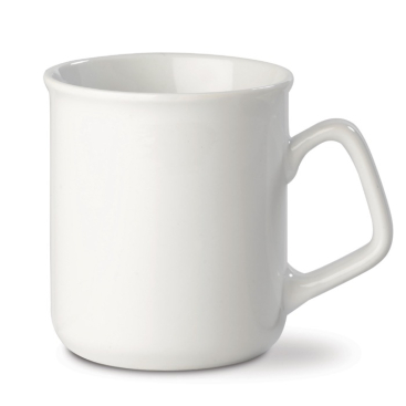 Caneca de porcelana branca com bordo arredondado e capacidade de 280ml