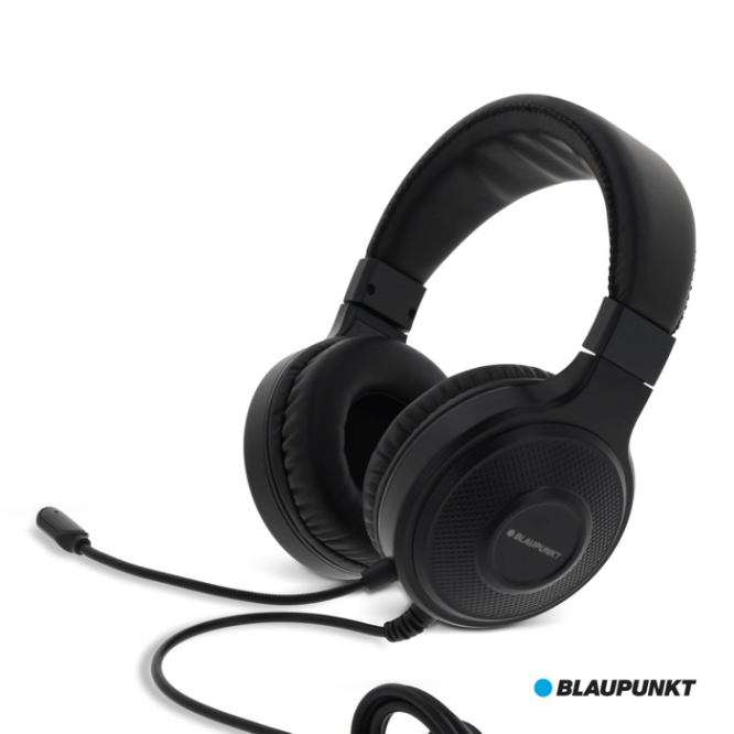 Auscultadores com logo gamer com microfone e luzes LED marca Blaupunkt cor preto quarta vista