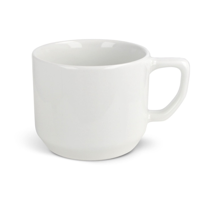 Caneca de cerâmica branca com uma pega retangular compacta 250 ml cor branco sexta vista