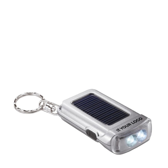 Porta-chaves com lanterna de carga solar cor prateado mate