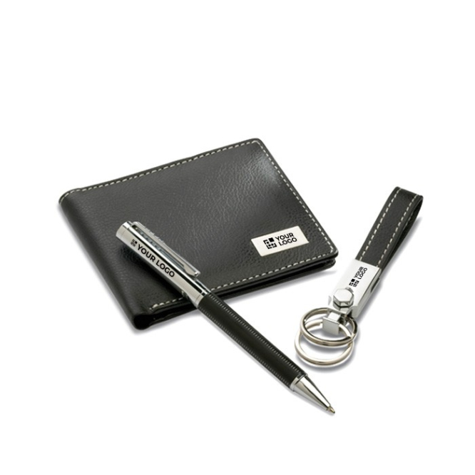 Inclui caneta, porta-chaves e carteira cor preto vista principal