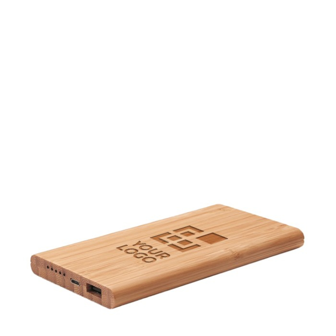 Power bank sem fios de bambu 6000mah cor madeira