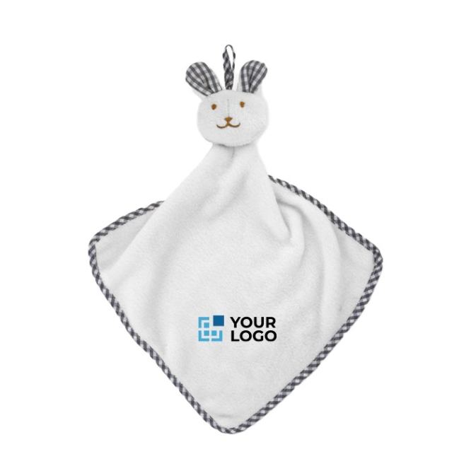 Doudou para bebé personalizável com logo cor branco vista principal