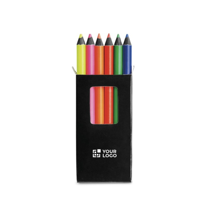 Caixa personalizável com 6 lápis de madeira cor preto sexta vista