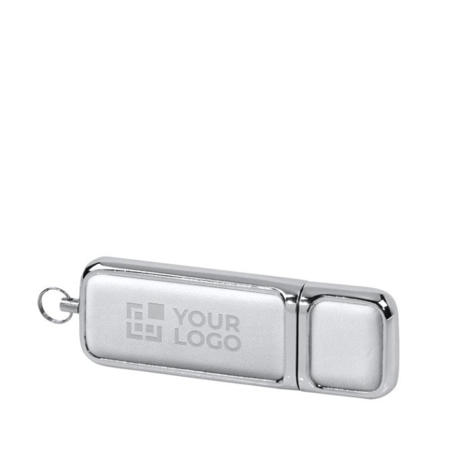 Usb corporativa de couro e metal 3.0 cor branco