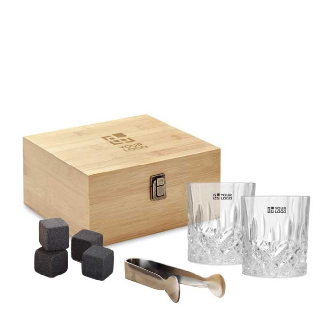 Conjunto de copos de whisky personalizável cor madeira vista conjunto principal