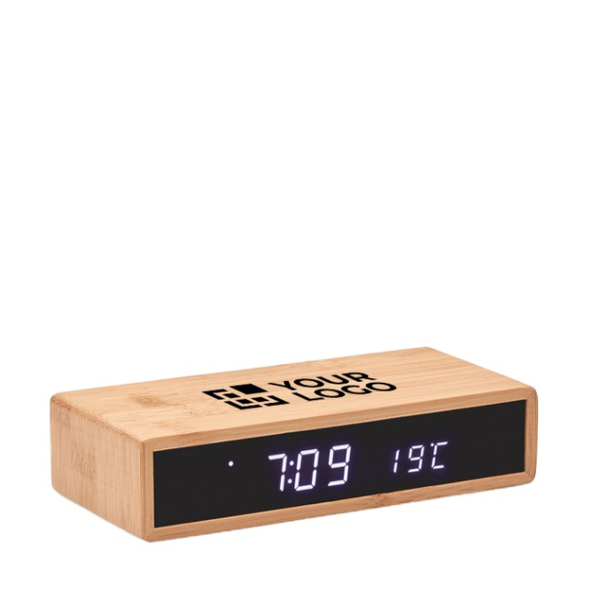 Despertador com carregador de smartphone cor madeira décima vista