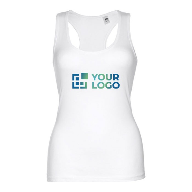 T-shirt sem mangas para senhora com logotipo cor coral terceira vista