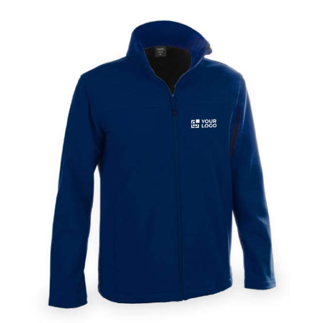 Casacos softshell impermeáveis personalizados cor azul-marinho