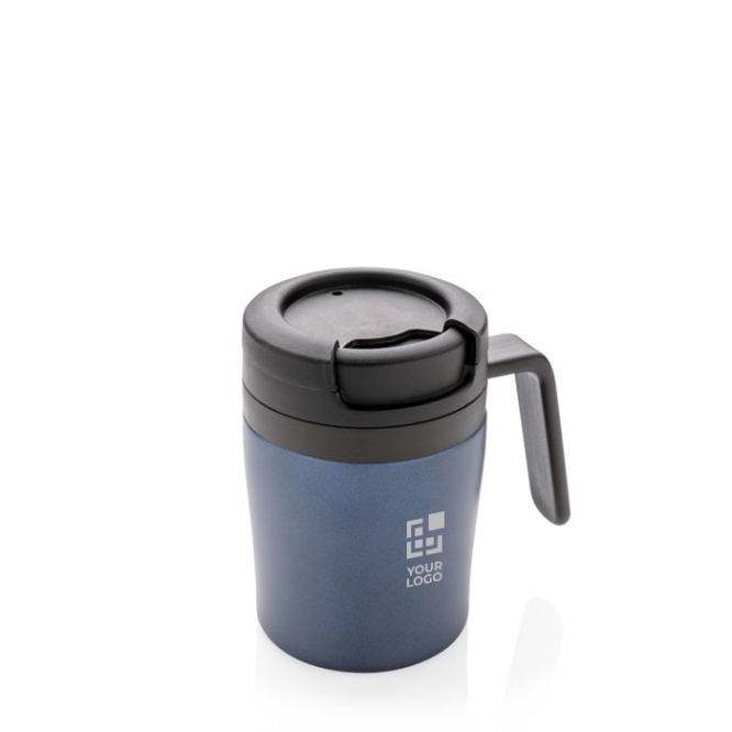 Caneca térmica promocional pequena anti-gotas com pega 160ml Coffee cor azul-escuro vista principal