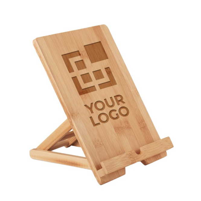 Suporte para tablet em bambu personalizável cor madeira vista principal