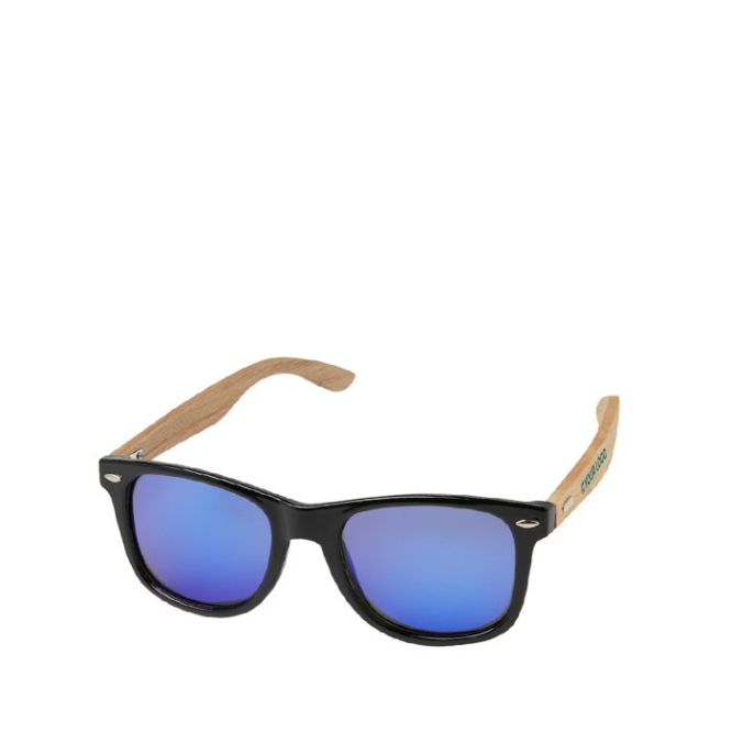 Óculos de sol de alta qualidade cor madeira vista lateral com logo 2