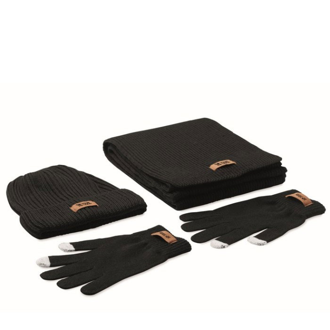 Conjunto de gorro, cachecol e luvas cor preto vista principal