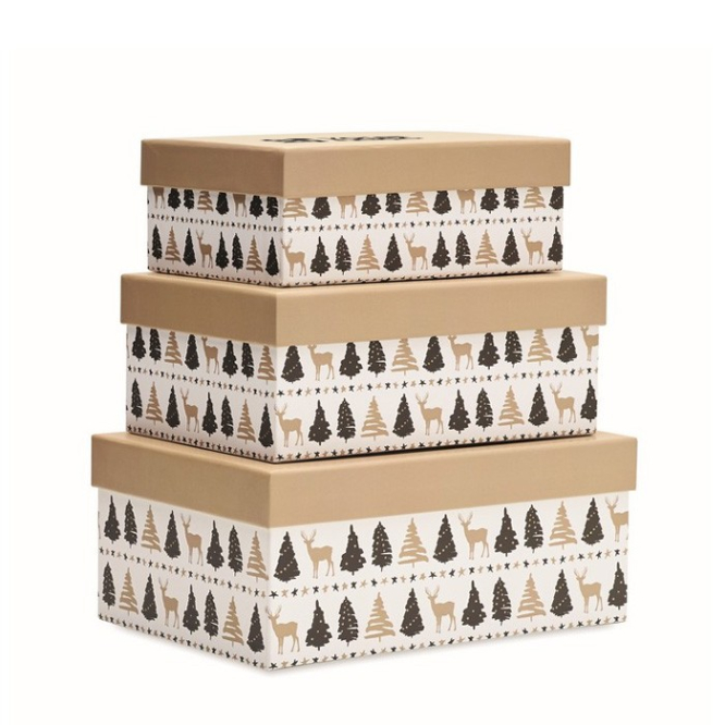 Conjunto de 3 caixas de papel design natalício para oferecer Surprise cor dourado vista principal