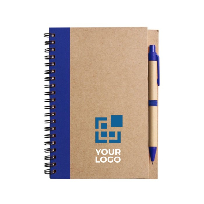 Caderno com capa e caneta reciclados, folhas B6 pautadas EcoColors cor azul real vista principal