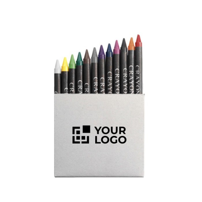 12 lápis de cera coloridos em caixa de cartão primeira vista