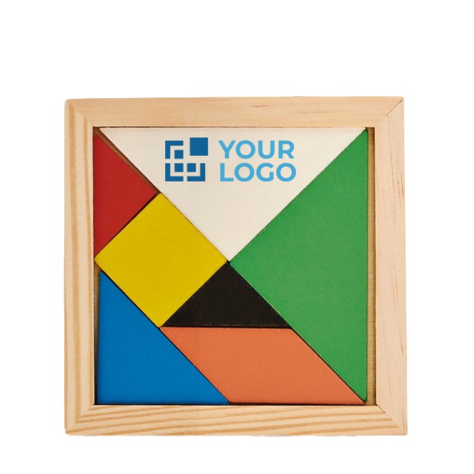 Jogo tangram de madeira colorido cor madeira sexta vista