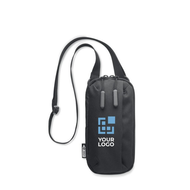 Bolsa tiracolo para smartphone em poliéster rPET com alça ajustável cor preto vista fotografia sétima vista