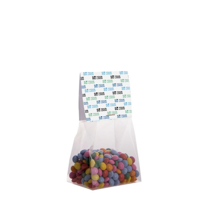 Saco de minichocolates com topo personalizável 50g cor transparente vista principal