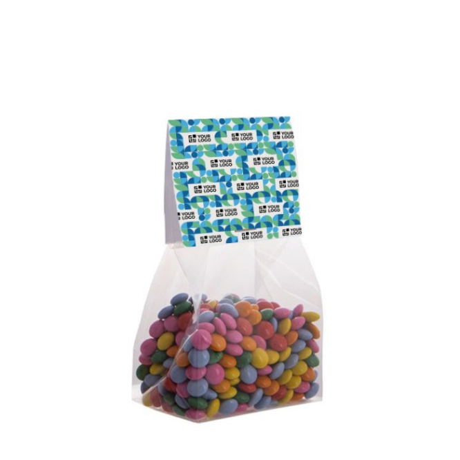 Saco de minichocolates com topo personalizável 100 g cor transparente
