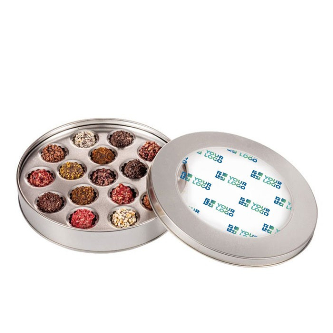 Caixa de 16 trufas decoradas recheio mix de sabores gourmet cor prateado