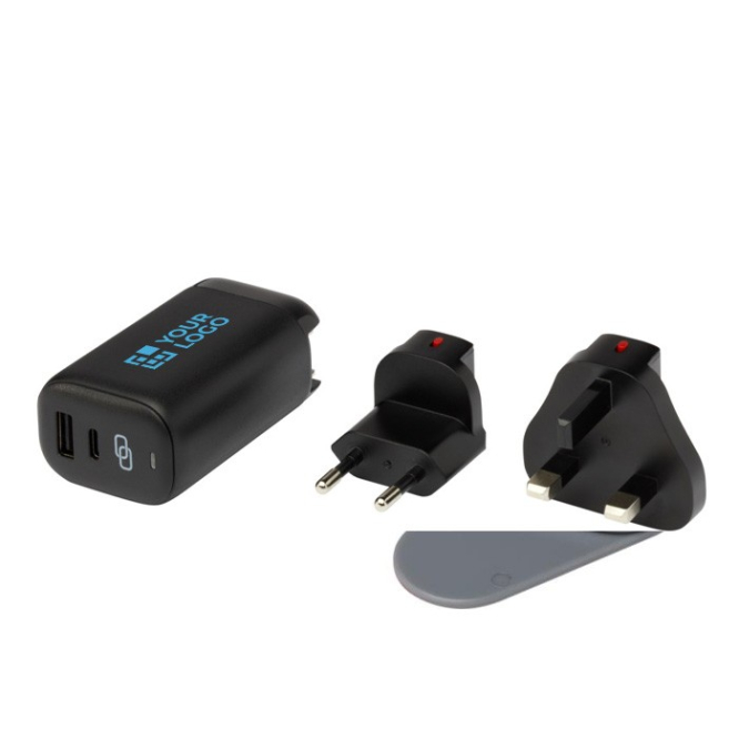 Adaptador de viagem UE/RU/EUA com portas tipo-C e USB-A