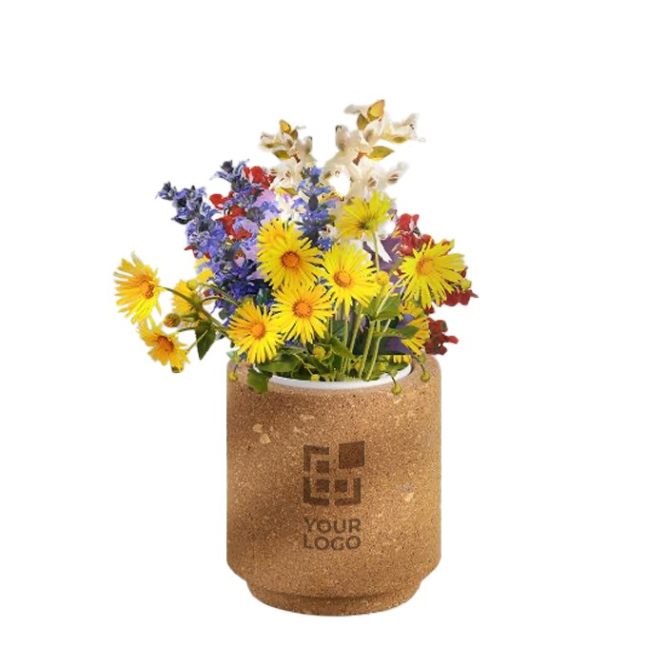 Vaso de cortiça e sementes de flores silvestres para plantar