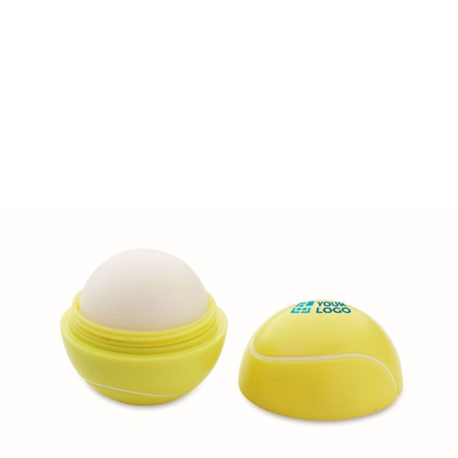 Bálsamo labial de ABS em forma de bola de ténis sabor baunilha SPF10 cor amarelo quinta vista