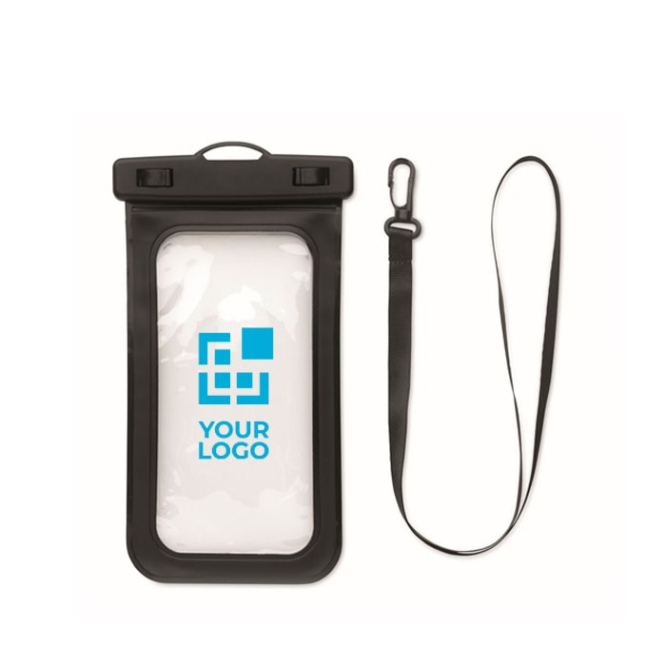 Capa impermeável para telemóvel com cordão ajustável e removível cor preto vista fotografia sexta vista