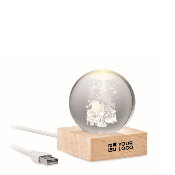 Bola de cristal edição natal com luz LED em base de madeira