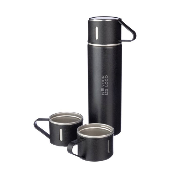 Termo de parede dupla em aço inoxidável 420ml com 2 chávenas de 150ml cor preto vista principal