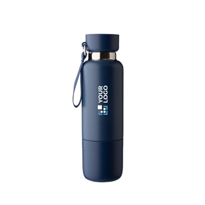 Termo de aço inoxidável 500ml com acabamento mate e copo de 300ml cor azul vista principal