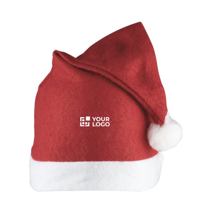 Gorro clássico de Pai Natal feltro com aba e pompom branco