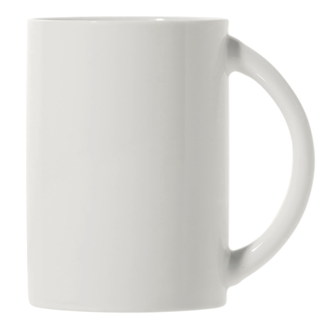 Caneca de cerâmica para sublimação com pega de semicírculo 300 ml cor branco sexta vista